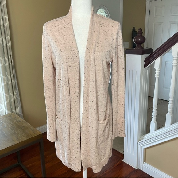 ❌SOLD Verve Amí Pale Pink and Black Nubby Knit Open Front Cardigan - Picture 9 of 9